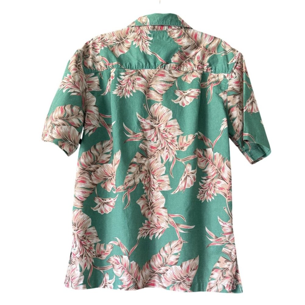 West Marine Mens Green Hawaiian Button-Up Shirt L Cotton Tropical Short Sleeve - Picture 4 of 7